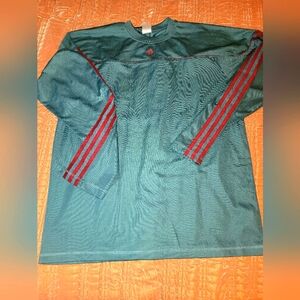 Adidas Blue Grey Long Sleeve Sport Shirt with Dark Red Stripes Mens Large